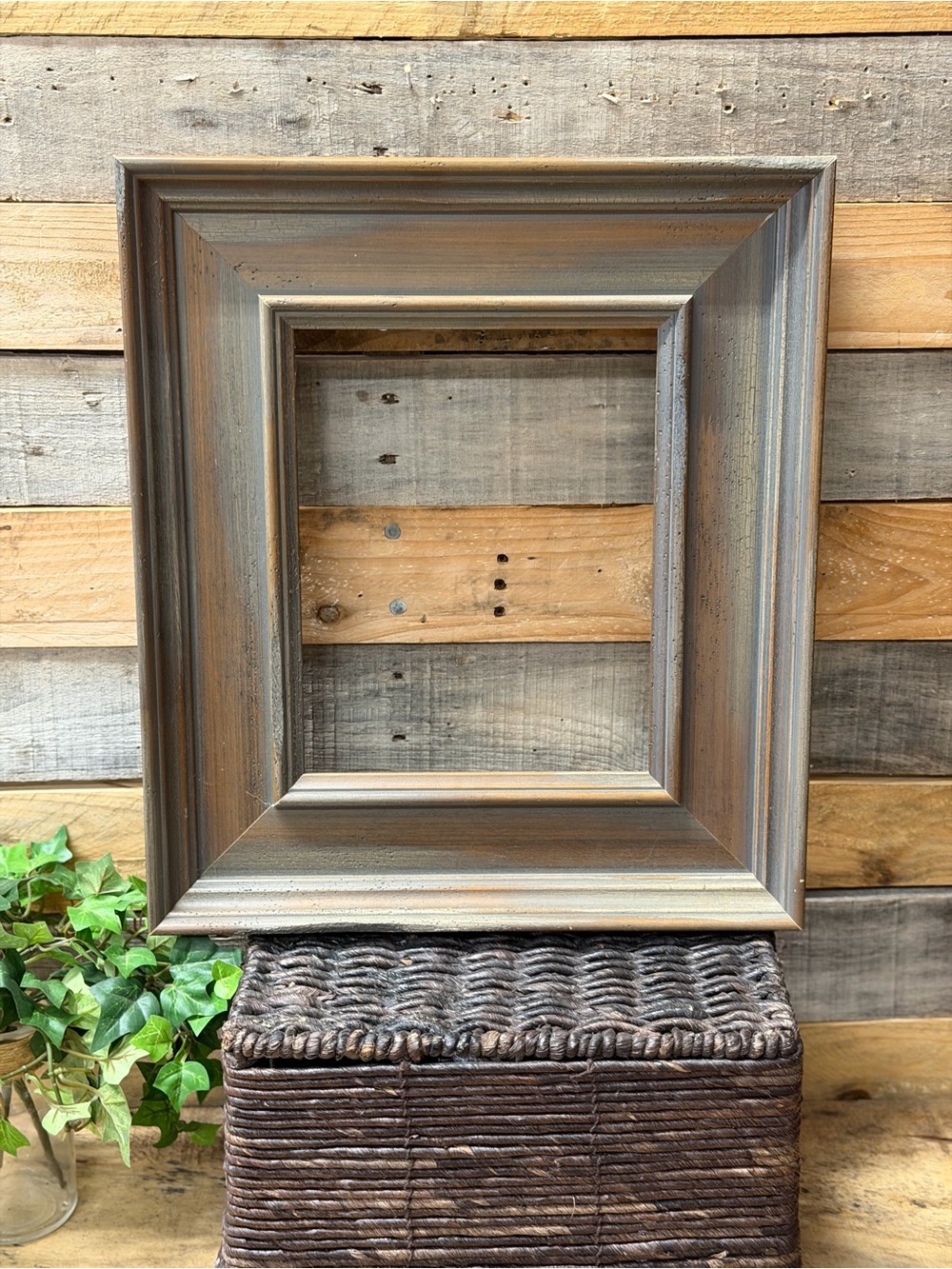 Rustic 8x10 Frame with Gray Overtones.  Made of wood.  Gray highlights.  Overall